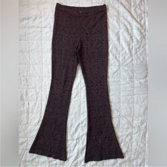 Free People Wine & Black Metallic Jacquard Flare Knit Pant Whimsigoth - Medium - Picture 1 of 9